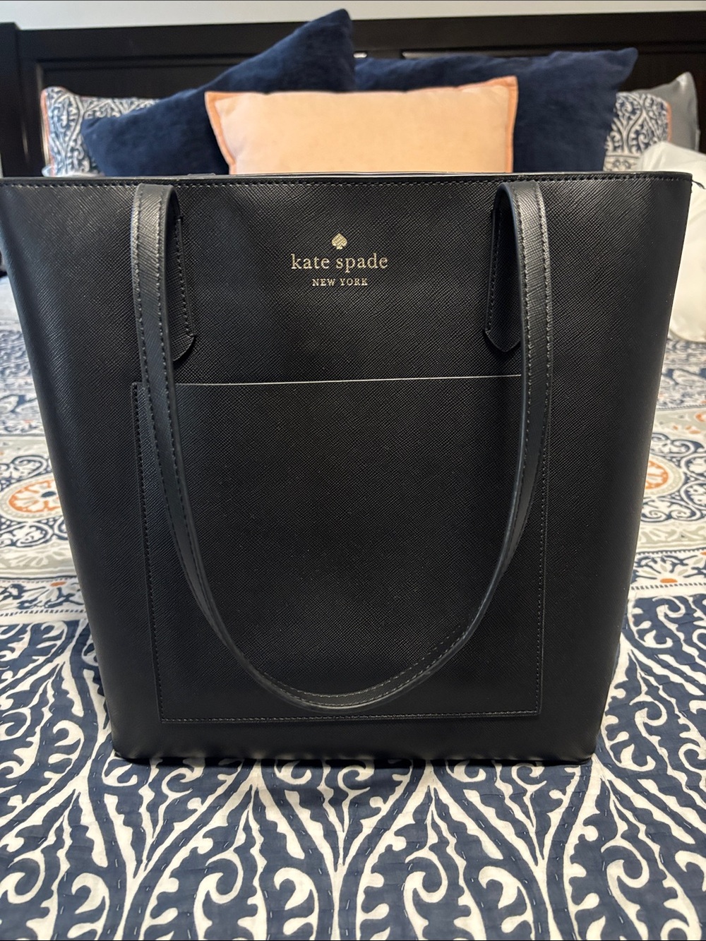 kate spade Black Saffiano Leather Tote with Exterior Pocket
